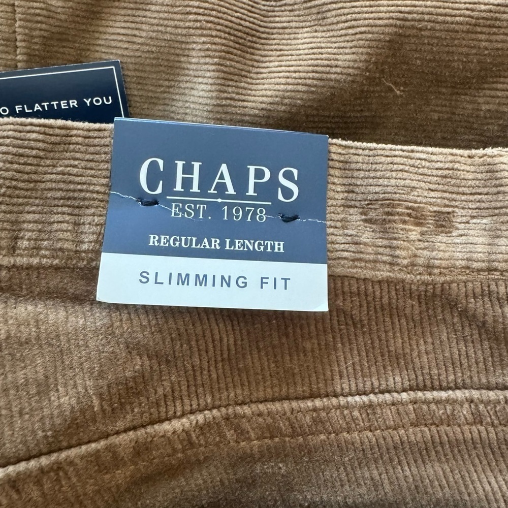 NWT! Women’s CHAPS deep camel colored slimming fit corduroy type pants 14 - Picture 4 of 5